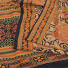 Sanskriti Vintage Sarees Orange 100% Pure Crepe Silk Print Sari 5yd Craft Fabric