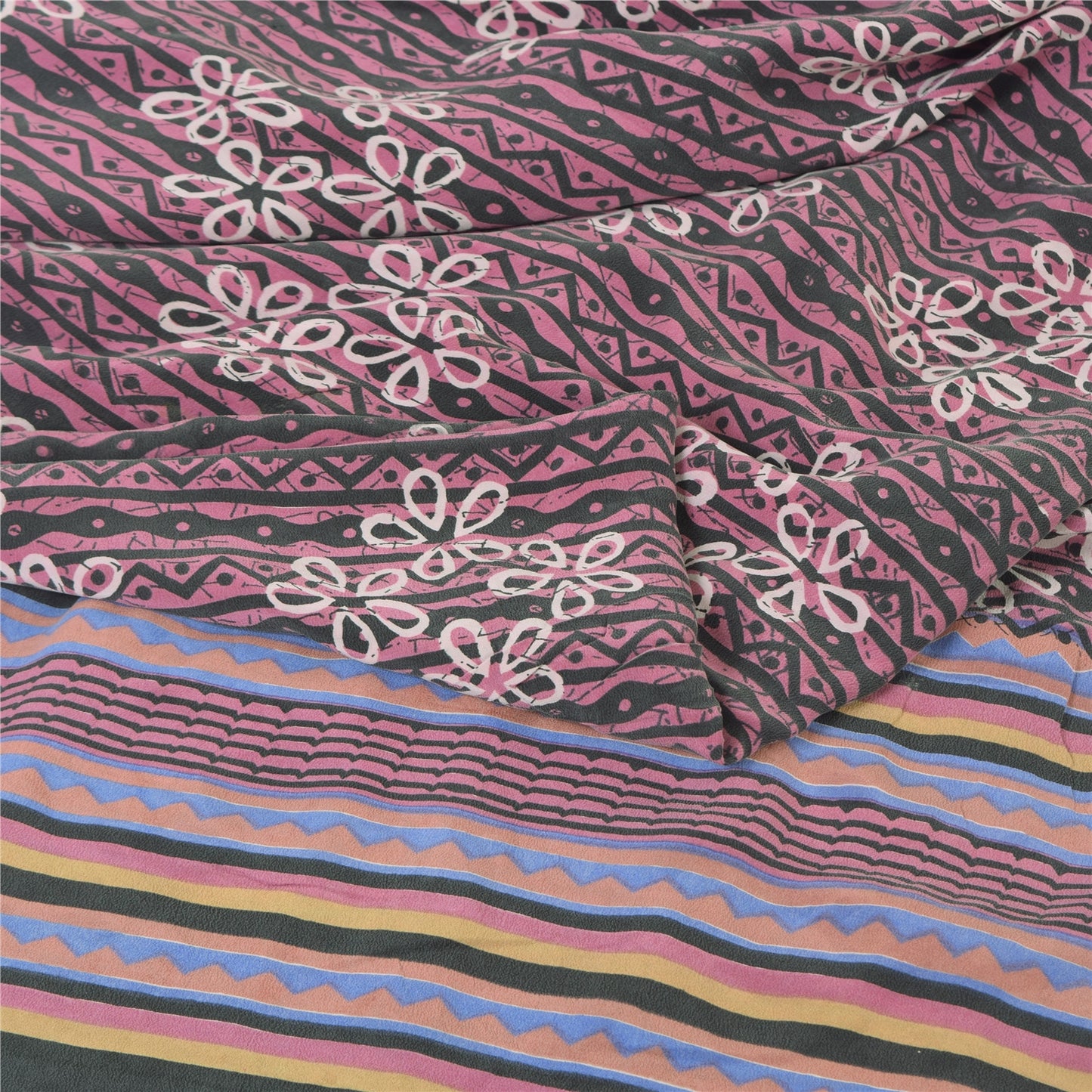 Sanskriti Vintage Sarees Mauve Pure Crepe Silk Printed Sari 5yd Craft Fabric