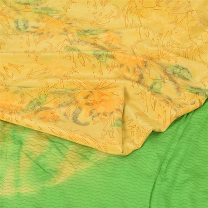 Sanskriti Vintage Sarees Yellow/Green Pure Crepe Silk Printed Sari Craft Fabric