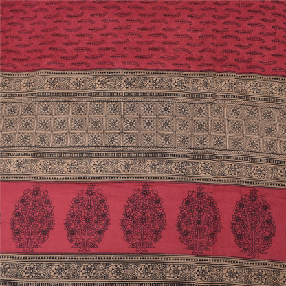 Sanskriti Vintage Sarees Reddish-Pink Pure Crepe Printed Sari 6yd Craft Fabric