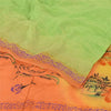 Sanskriti Vintage Sarees Green/Orange Pure Crepe Silk Print Sari Craft Fabric