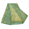 Sanskriti Vintage Sarees Yellow/Green Pure Crepe Silk Printed Sari 5yd Fabric