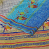 Sanskriti Vintage Sarees Blue Indian Blend Crepe Printed Sari 5yd Craft Fabric