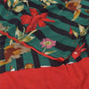 Sanskriti Vintage Sarees Green/Black Pure Crepe Silk Print Sari 6yd Craft Fabric