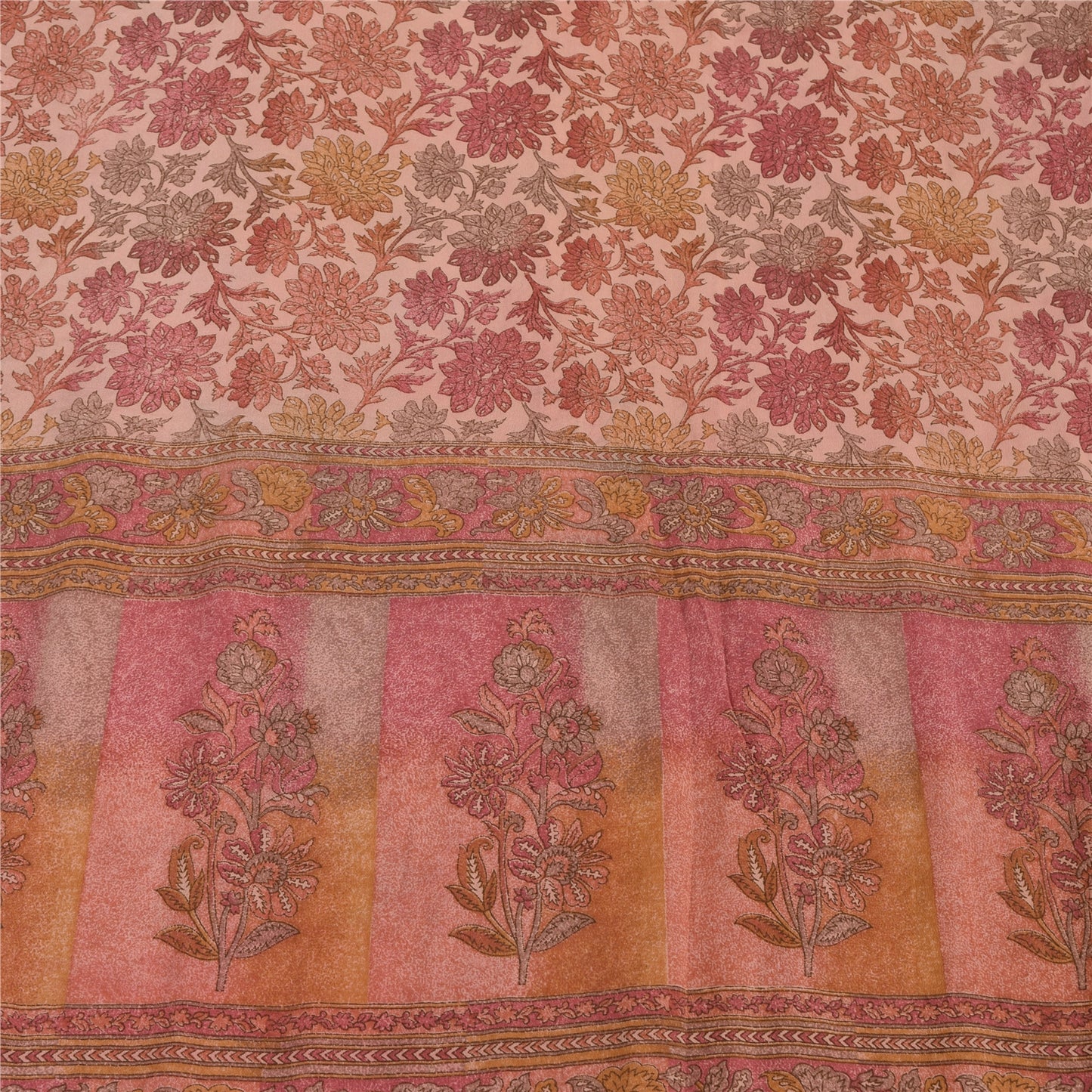 Sanskriti Vintage Sarees Pink Pure Crepe Silk Printed Sari 5yd Craft Fabric