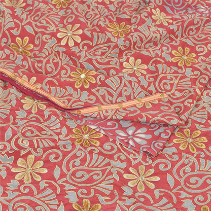 Sanskriti Vintage Sarees Pink 100% Pure Crepe Silk Printed Sari 5yd Craft Fabric