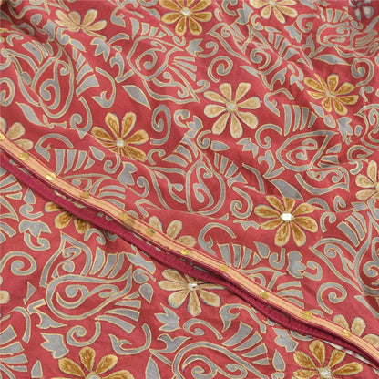 Sanskriti Vintage Sarees Pink 100% Pure Crepe Silk Printed Sari 5yd Craft Fabric