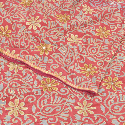 Sanskriti Vintage Sarees Pink 100% Pure Crepe Silk Printed Sari 5yd Craft Fabric