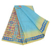 Sanskriti Vintage Sarees Blue 100% Pure Crepe Silk Printed Sari 5yd Craft Fabric