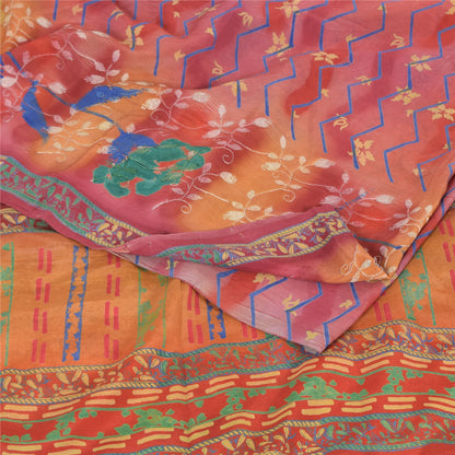 Sanskriti Vintage Sarees Embroidered Pure Crepe Silk Print Sari 5yd Craft Fabric