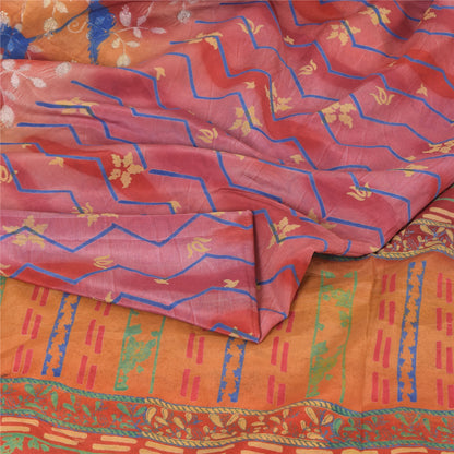 Sanskriti Vintage Sarees Embroidered Pure Crepe Silk Print Sari 5yd Craft Fabric