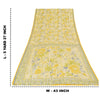 Sanskriti Vintage Sarees Pale-Yellow Pure Crepe Silk Print Sari 5yd Craft Fabric