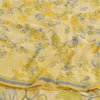 Sanskriti Vintage Sarees Pale-Yellow Pure Crepe Silk Print Sari 5yd Craft Fabric