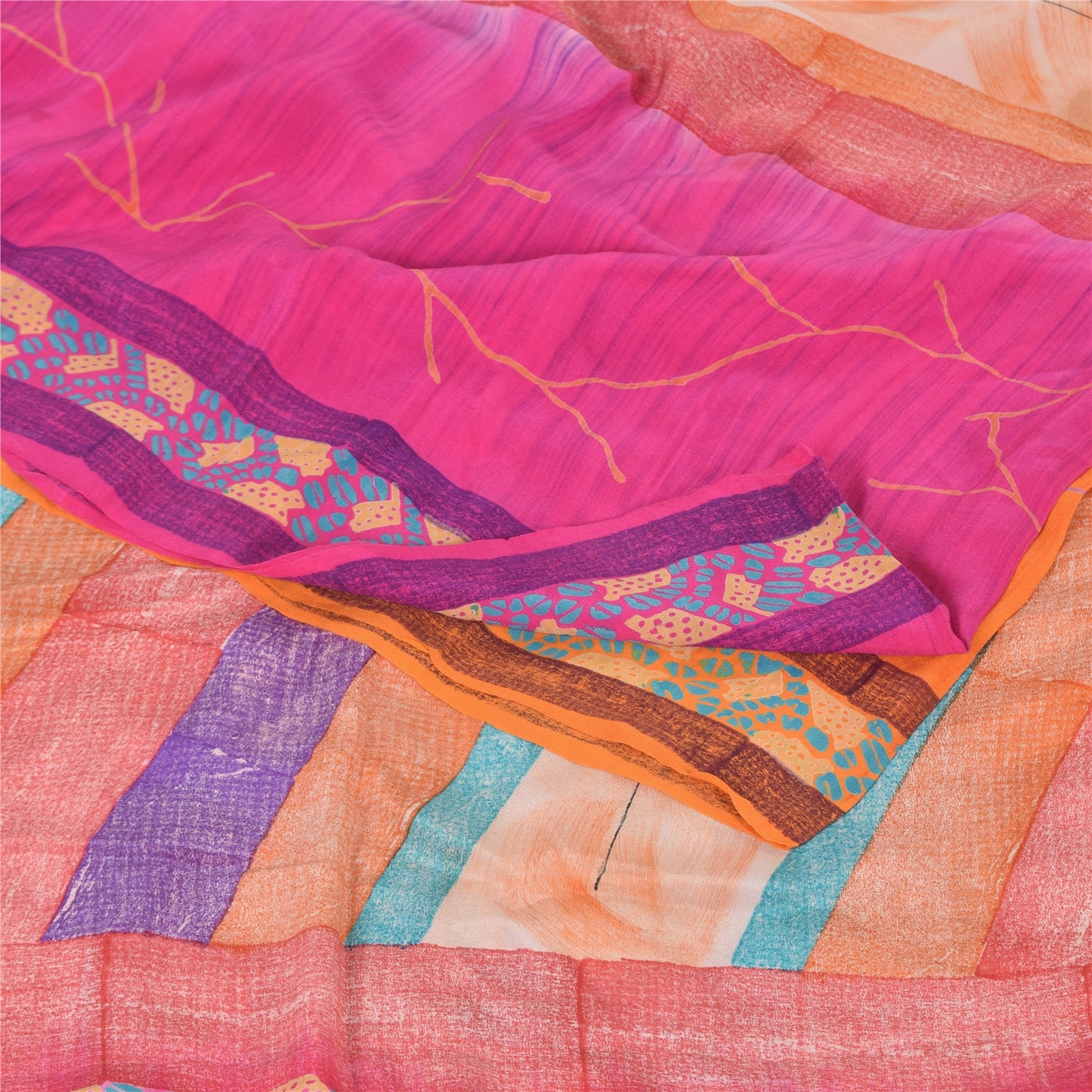 Sanskriti Vintage Sarees Multi 100%Pure Crepe Silk Printed Sari 5yd Craft Fabric