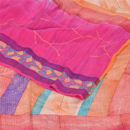 Sanskriti Vintage Sarees Multi 100%Pure Crepe Silk Printed Sari 5yd Craft Fabric