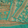 Sanskriti Vintage Sarees Green Embroidered Pure Crepe Silk Print Sari 5yd Fabric