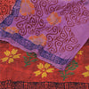 Sanskriti Vintage Sarees Purple Hand Block Pure Crepe Printed Sari Craft Fabric