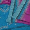 Sanskriti Vintage Sarees Purple/Blue Pure Crepe Print Paint Sari Craft Fabric