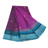 Sanskriti Vintage Sarees Purple/Blue Pure Crepe Print Paint Sari Craft Fabric