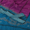 Sanskriti Vintage Sarees Purple/Blue Pure Crepe Print Paint Sari Craft Fabric