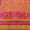 Sanskriti Vintage Sarees Orange Pure Crepe Silk Printed Sari 5yd Craft Fabric