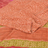 Sanskriti Vintage Sarees Orange Pure Crepe Silk Printed Sari 5yd Craft Fabric