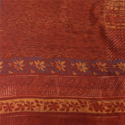 Sanskriti Vintage Sarees Orange Pure Crepe Silk Printed Sari 5yd Craft Fabric