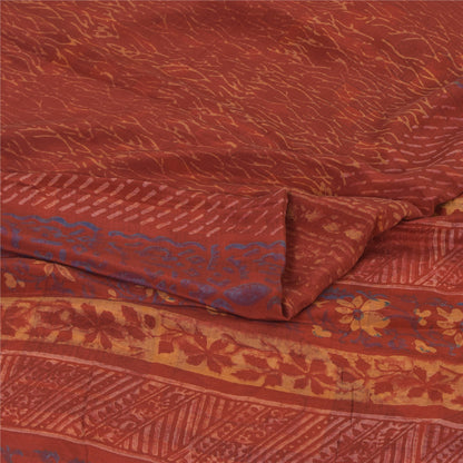 Sanskriti Vintage Sarees Orange Pure Crepe Silk Printed Sari 5yd Craft Fabric