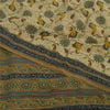 Sanskriti Vintage Sarees Cream/Green Pure Crepe Silk Print Sari 5yd Craft Fabric