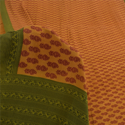 Sanskriti Vintage Sarees Orange Pure Crepe Silk Printed Sari 5yd Craft Fabric