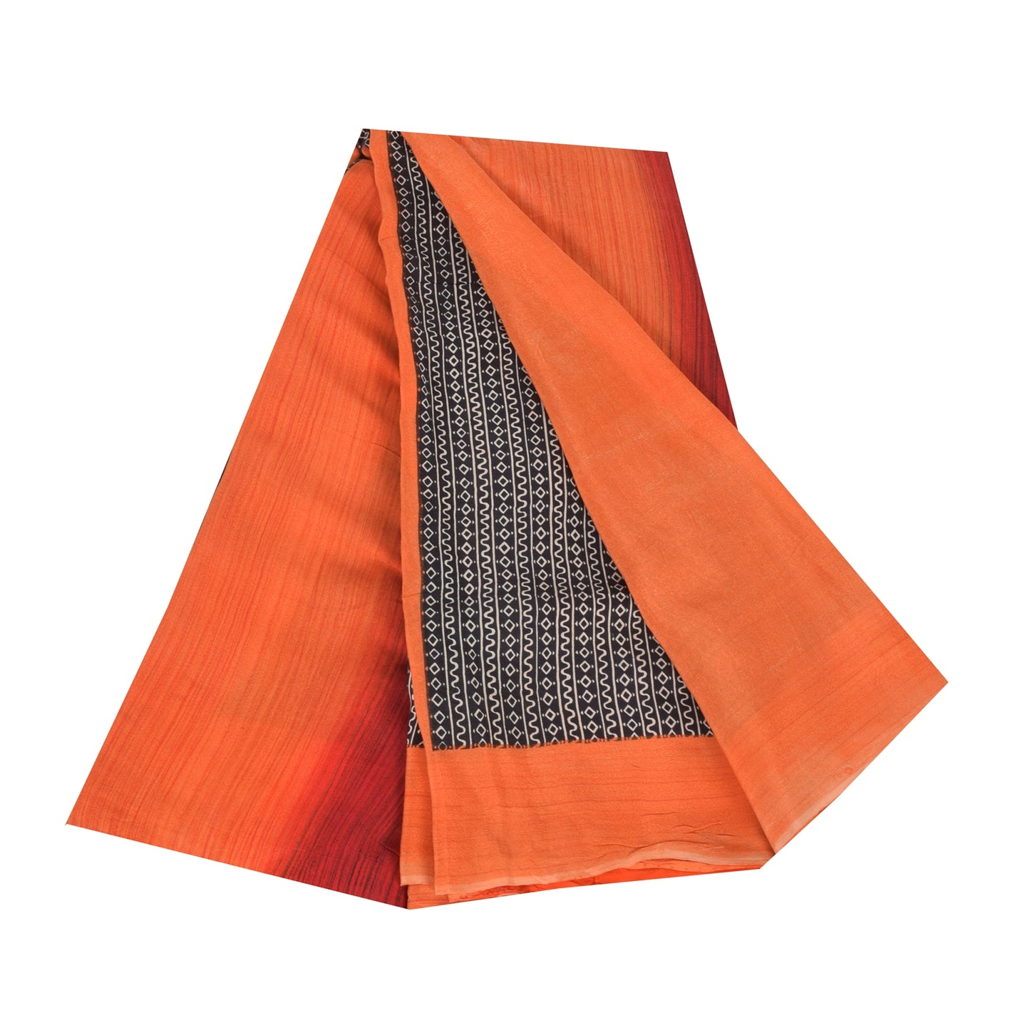 Sanskriti Vintage Sarees Black/Orange Pure Crepe Silk Print Sari Craft Fabric