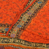 Sanskriti Vintage Sarees Orange Hand Beaded Pure Crepe Silk Printed Sari Fabric