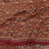 Sanskriti Vintage Sarees Dark Red Pure Crepe Silk Printed Sari 6yd Craft Fabric