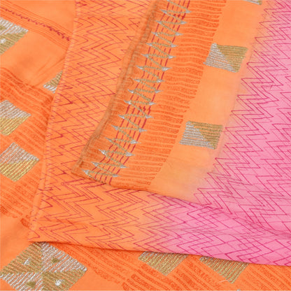 Sanskriti Vintage Sarees Pink/Orange Embroidered Pure Crepe Printed Sari Fabric