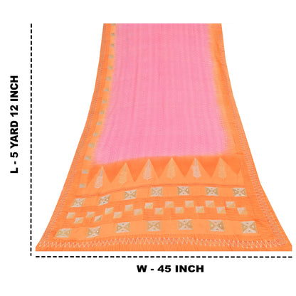 Sanskriti Vintage Sarees Pink/Orange Embroidered Pure Crepe Printed Sari Fabric