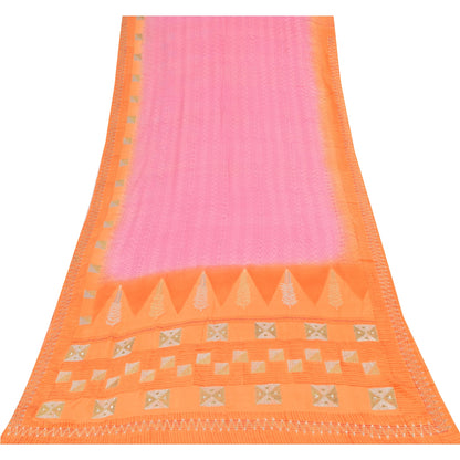 Sanskriti Vintage Sarees Pink/Orange Embroidered Pure Crepe Printed Sari Fabric