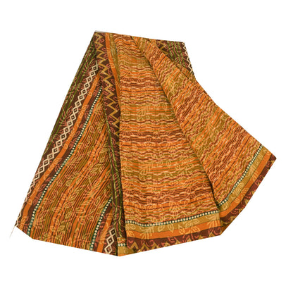 Sanskriti Vintage Sarees Multi Pure Crepe Silk Printed Sari 5yd Craft Fabric