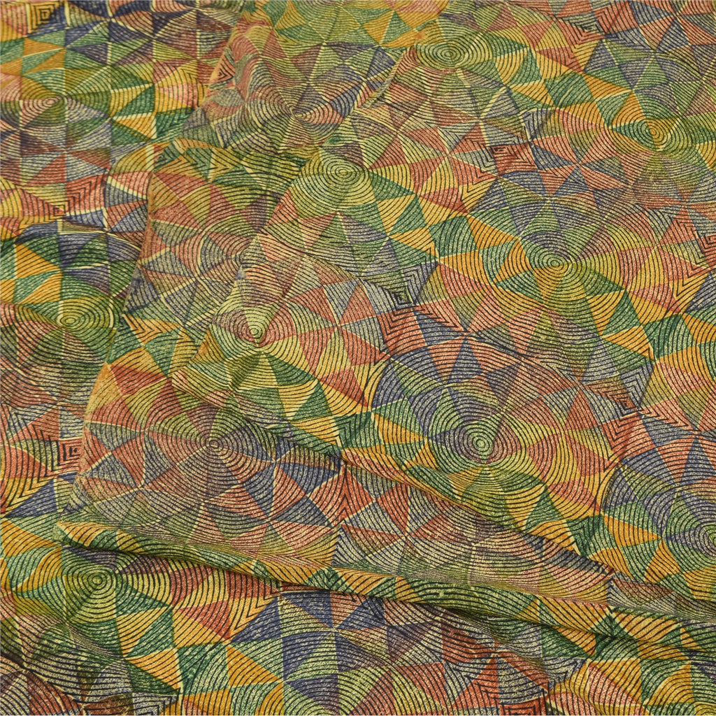 Sanskriti Vintage Sarees Multi Pure Crepe Silk Printed Sari 5yd Craft Fabric