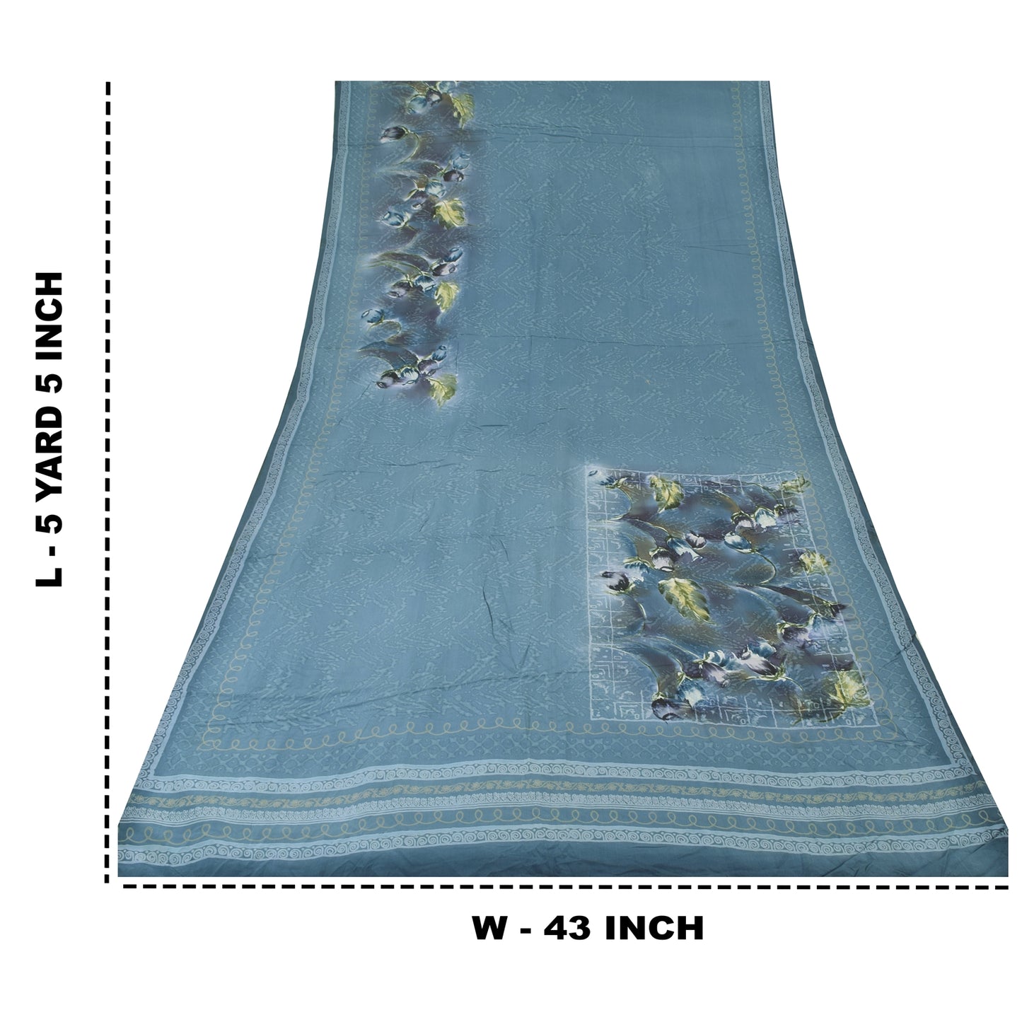 Sanskriti Vintage Sarees Blue 100% Pure Crepe Silk Printed Sari 5yd Craft Fabric