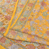 Sanskriti Vintage Sarees Yellow Pure Crepe Silk Printed Sari 5yd Craft Fabric