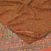 Sanskriti Vintage Sarees Orange/Green Pure Crepe Silk Printed Sari Craft Fabric