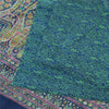 Sanskriti Vintage Sarees Blue/Green Pure Crepe Silk Print Sari 5yd Craft Fabric