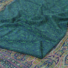 Sanskriti Vintage Sarees Blue/Green Pure Crepe Silk Print Sari 5yd Craft Fabric