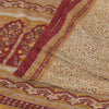 Sanskriti Vintage Sarees Peach/Red Pure Crepe Silk Printed Sari 6yd Craft Fabric