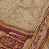 Sanskriti Vintage Sarees Peach/Red Pure Crepe Silk Printed Sari 6yd Craft Fabric