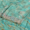 Sanskriti Vintage Sarees Sea-Green Pure Crepe Silk Printed Sari 5yd Craft Fabric