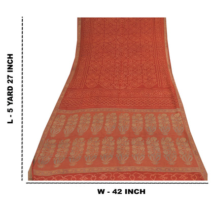 Sanskriti Vintage Sarees Orange Bandhani Printed/Woven Pure Crepe Sari Fabric