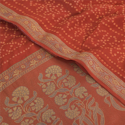 Sanskriti Vintage Sarees Orange Bandhani Printed/Woven Pure Crepe Sari Fabric