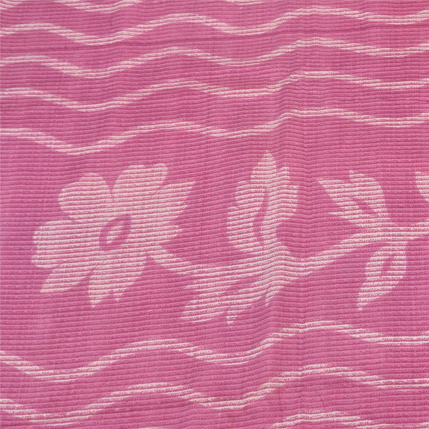 Sanskriti Vintage Sarees Pink 100% Pure Crepe Silk Printed Sari 5yd Craft Fabric