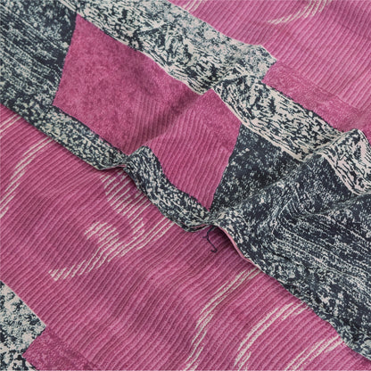 Sanskriti Vintage Sarees Pink 100% Pure Crepe Silk Printed Sari 5yd Craft Fabric